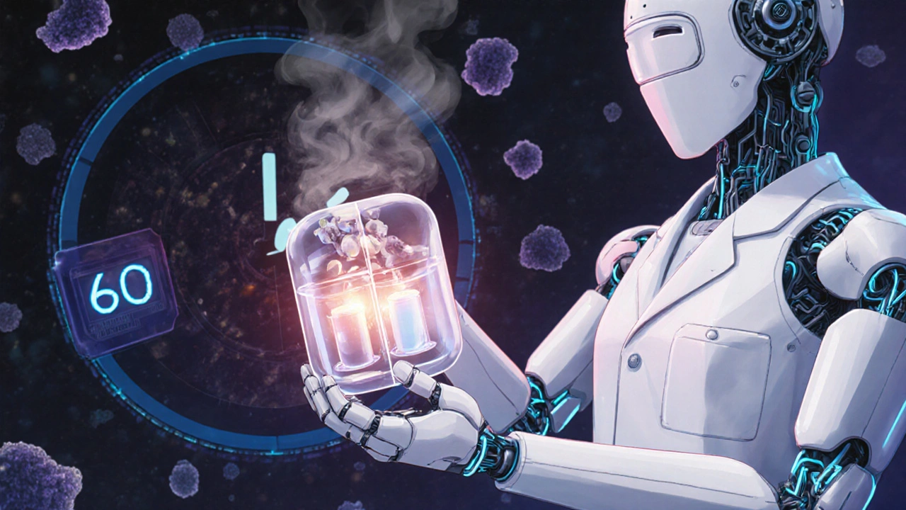 A robot placing a timed bisphosphonate capsule that separates into two chambers.