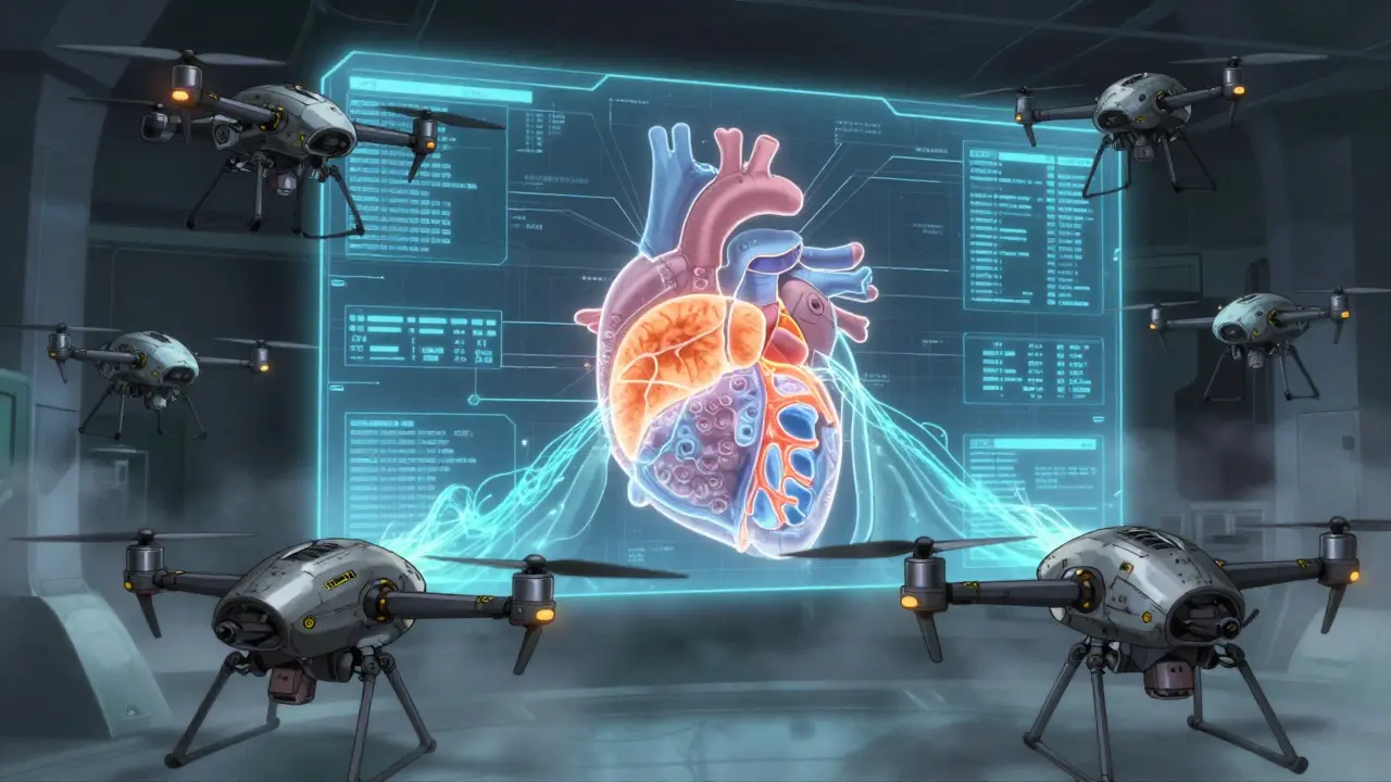 Small drones scanning data streams for medical risks