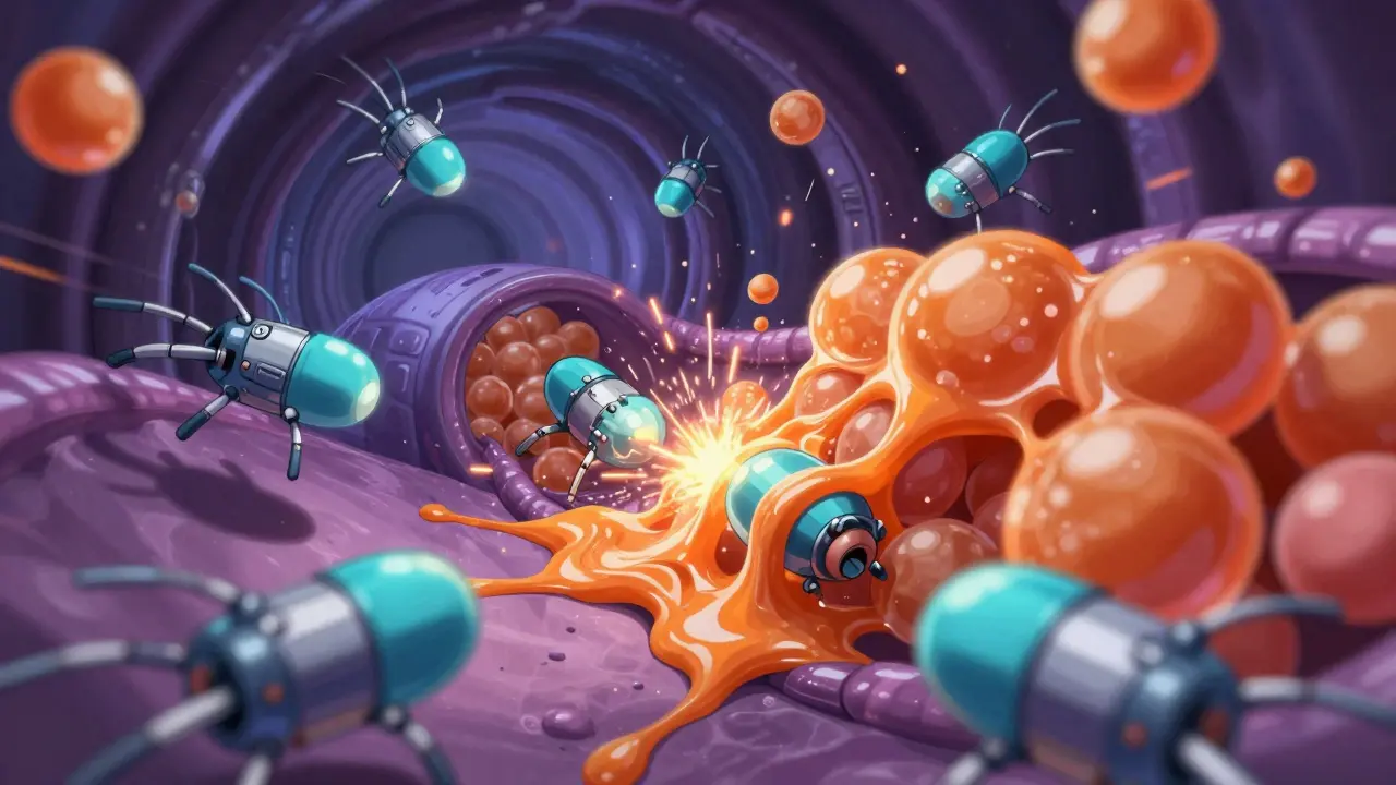 Mecha-style animation of drug molecules blocked by soy compounds