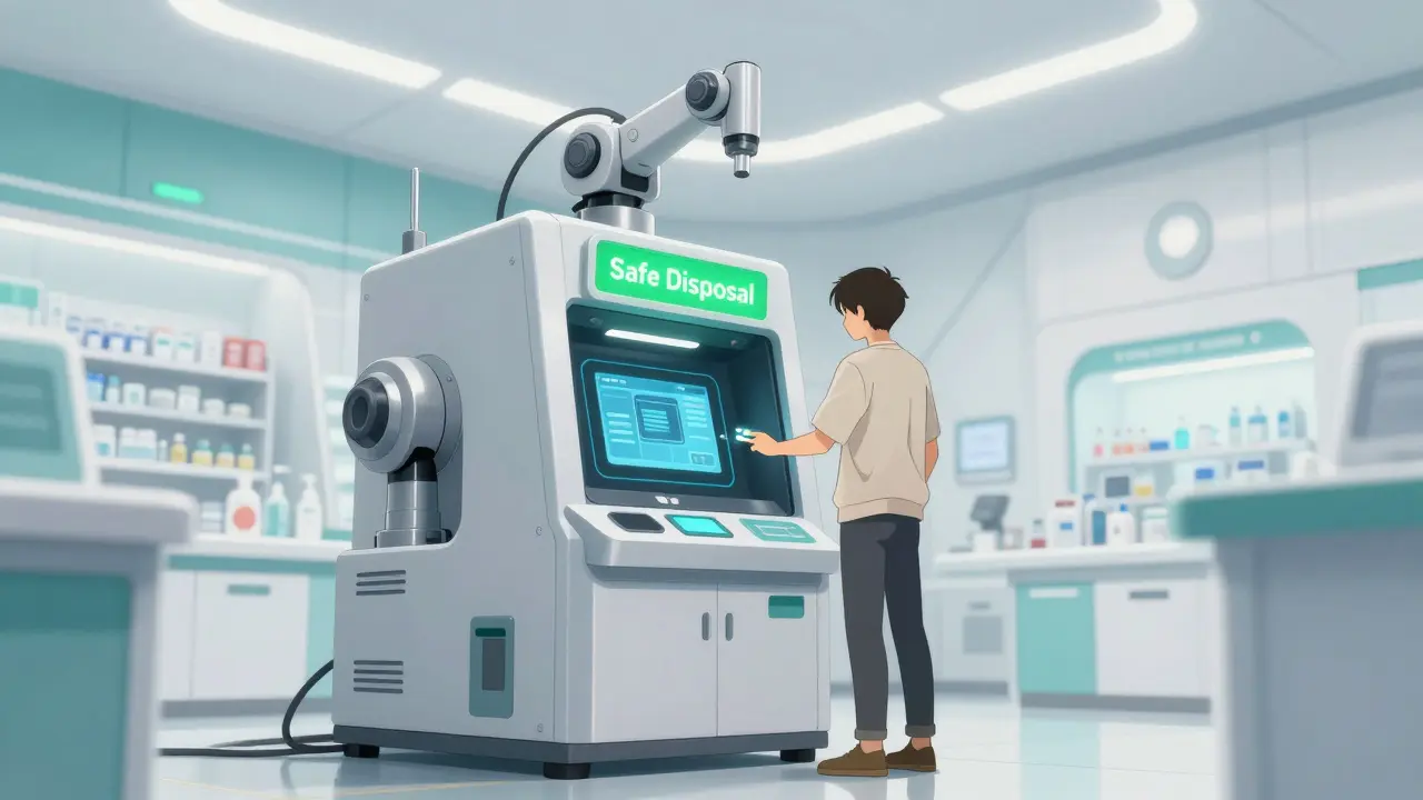 Person using automated drug disposal kiosk