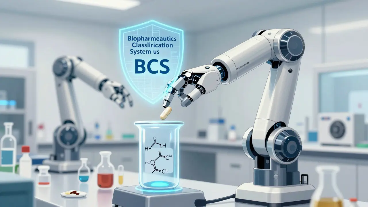 Robotic arm testing pill for biowaiver eligibility