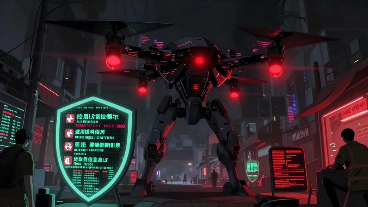 Digital shield blocking rogue scam drones in cyberspace