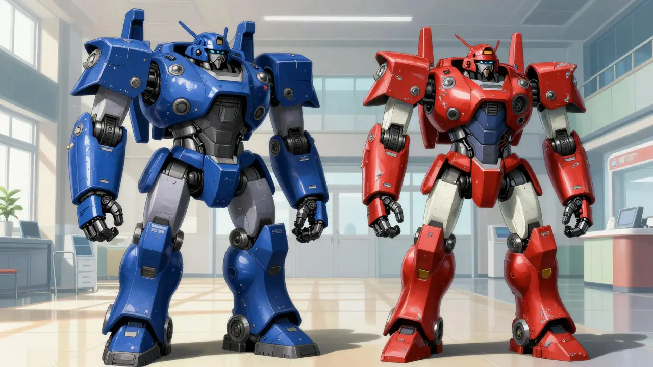 Blue statin mech vs red aspirin scout mech comparison