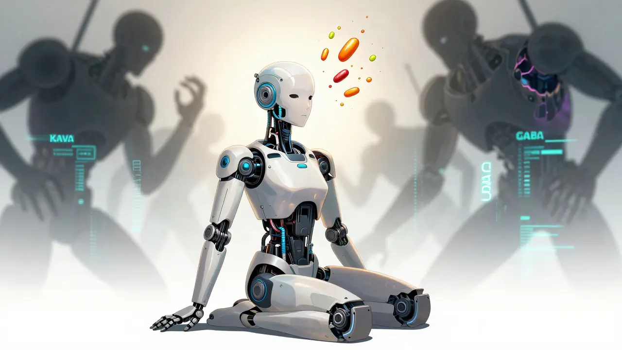 Robotic figure safe from external GABA while avoiding dangerous substance shadows